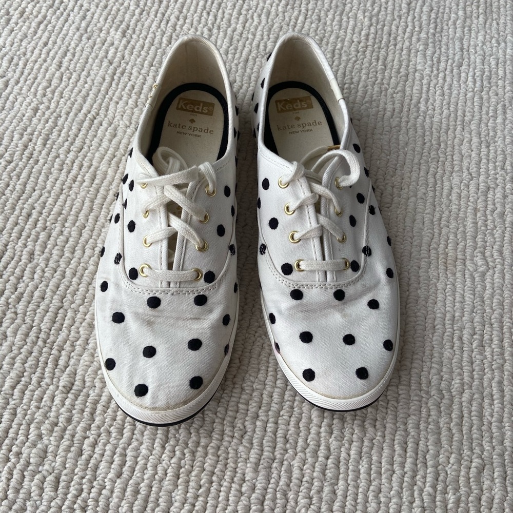 Kate Spade polka dot Keds black/white/gold sz 8